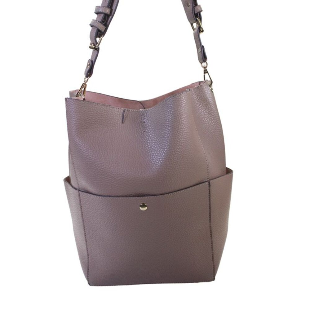 Remi & Reid Womens Patent Leather Toggle Shoulder Hobo Bag Handbag Mauve